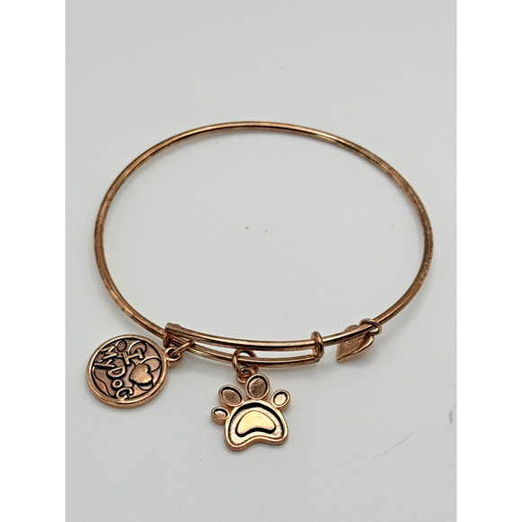 Signed RL Vermeil 14KT GP M Heart Tag Charm Slide Bangle Bracelet Paw Print - Picture 1 of 4